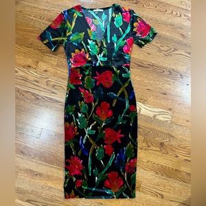 Zara velvet-like floral mid-length dress
